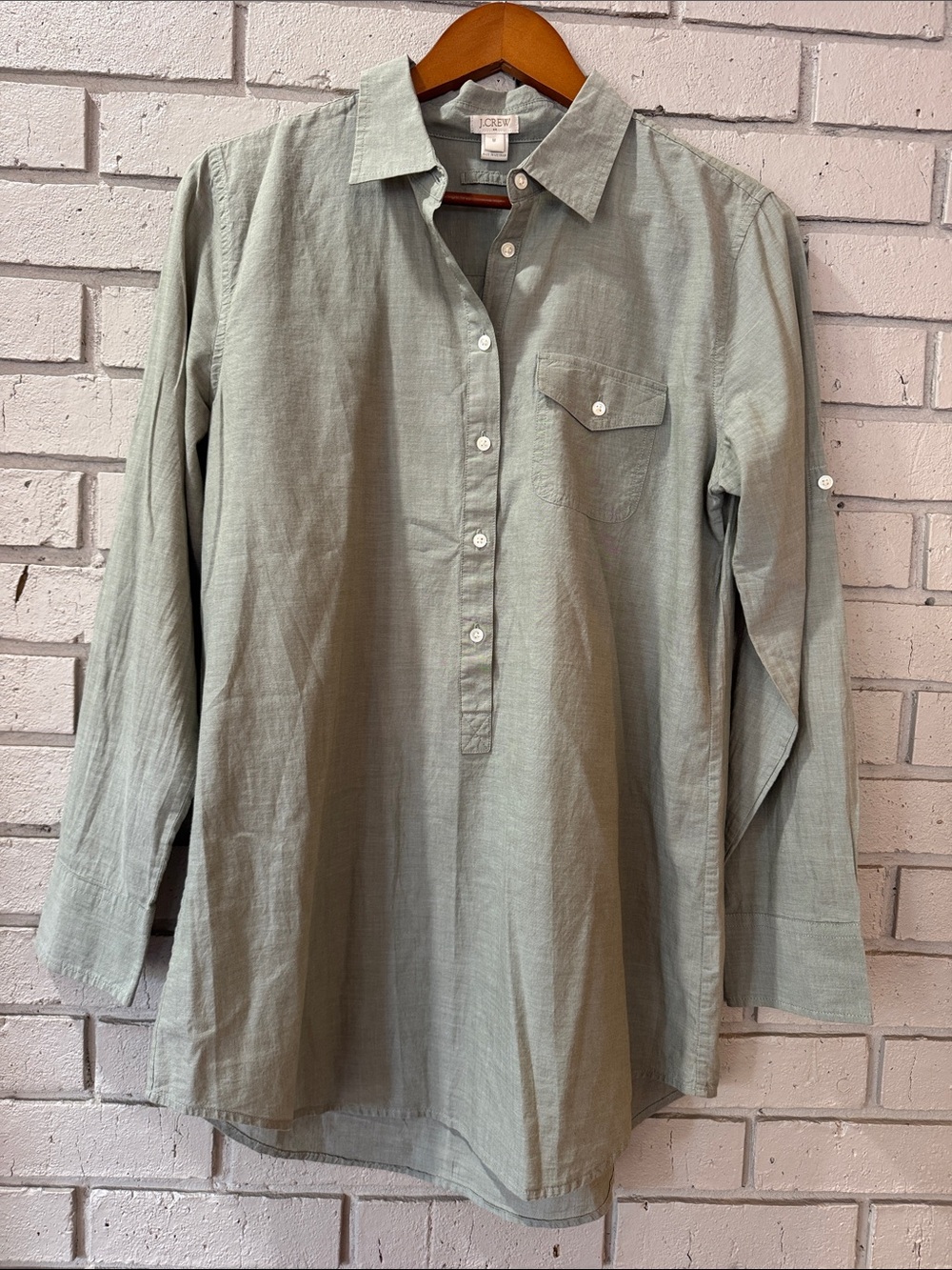 J. Crew ladies  Sage Green Long-Sleeve half Button-Front tunic